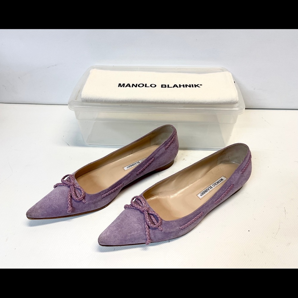 Manolo Blahnik flats shoes ballerina / ballet flats Pointed Toe Lilac Suede US 7